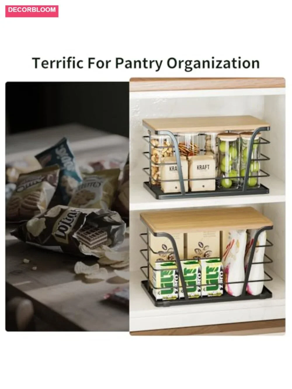 2 Pack Stackable Potato Onion Storage Bins Bamboo Top Kitchen Pantry Organizer